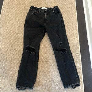 Abercrombie and Fitch black distressed ultra high rise ankle straight jean
